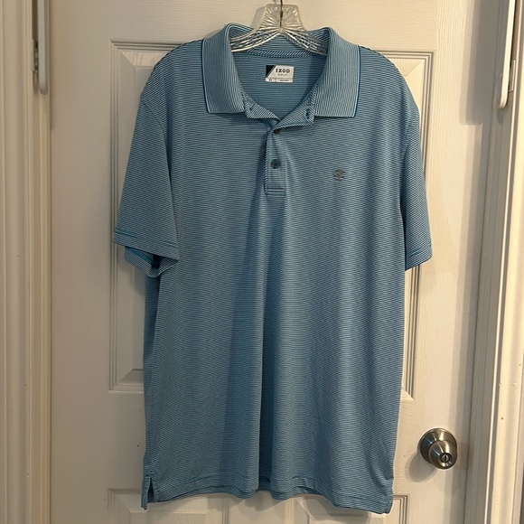 Mens IZOD Polo shirt, Size XL , short sleeves, Performance style Blue‎ Striped - Picture 1 of 6